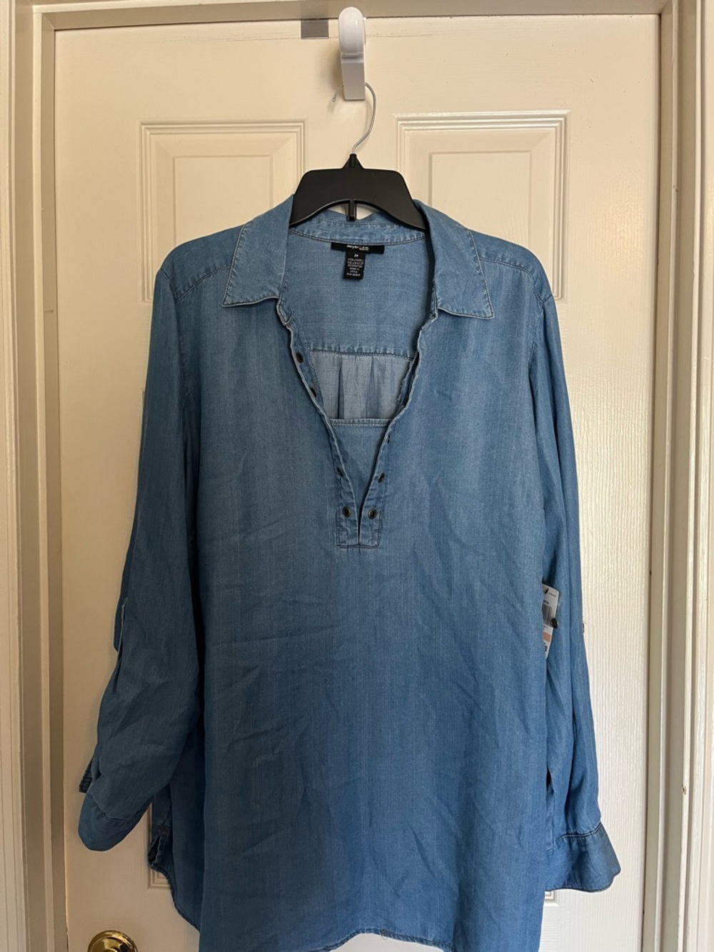 Light Wash Denim Tunic Shirt - Blue